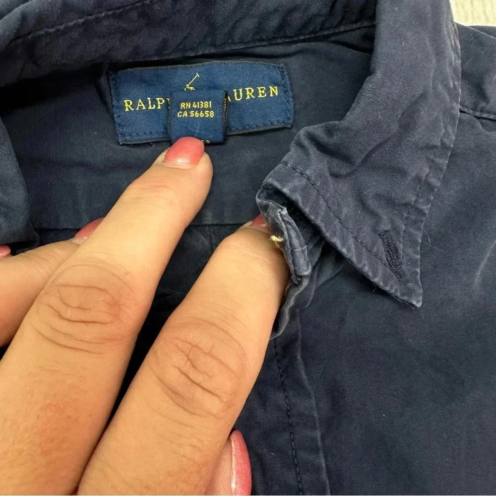 ralph lauren navy blue button up shirt sz boys 5 preppy